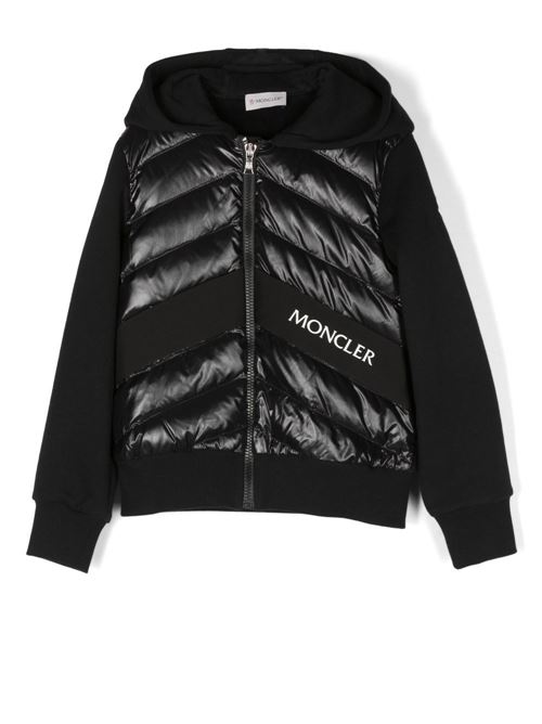 Felpa bambino imbottita con cappuccio colore nero con scritta logo MONCLER KIDS | H29548G00022809D2999